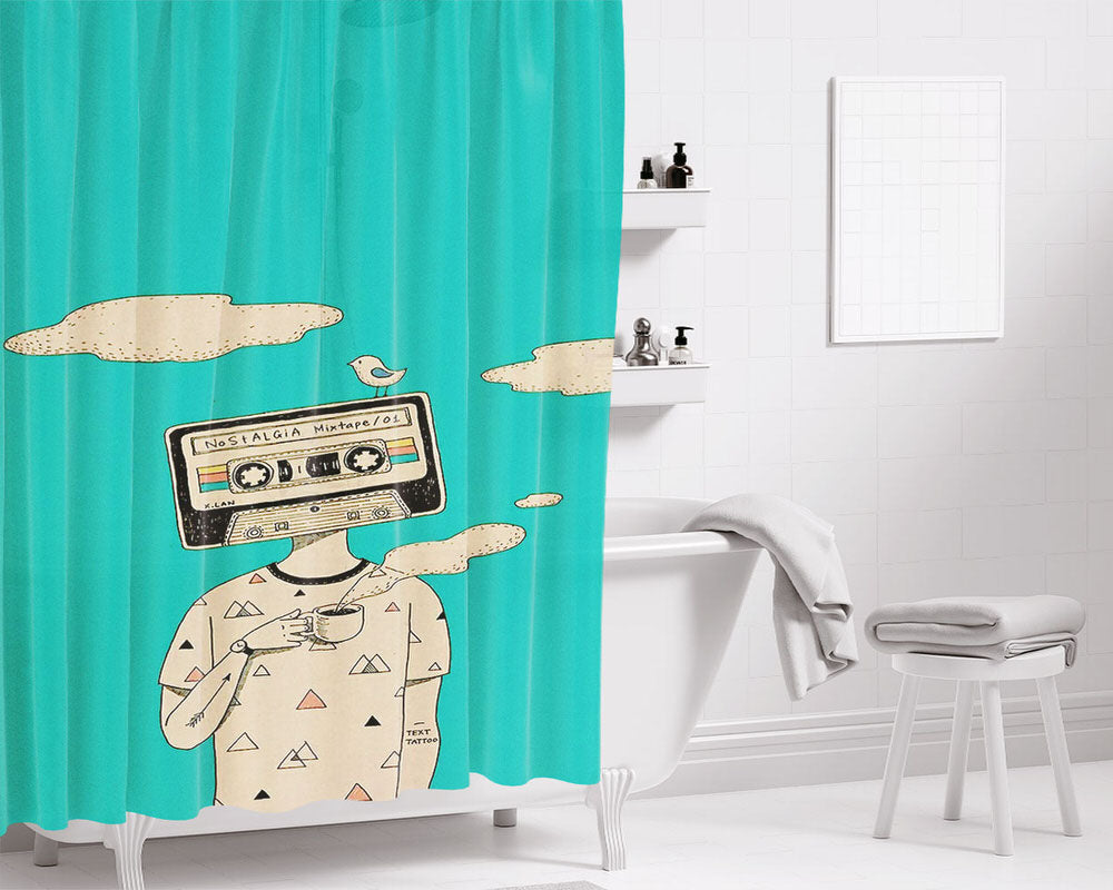 Mixtape Nostalgia Art Bathroom Shower Curtain Fabric Waterproof | 66 X 72 Inch