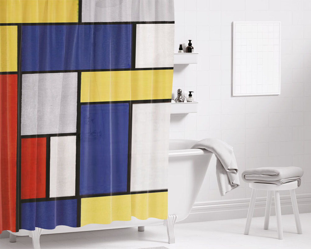 Mondrian Minimalist De Stijl Modern Art Bathroom Shower Curtain Fabric Waterproof | 66 X 72 Inch