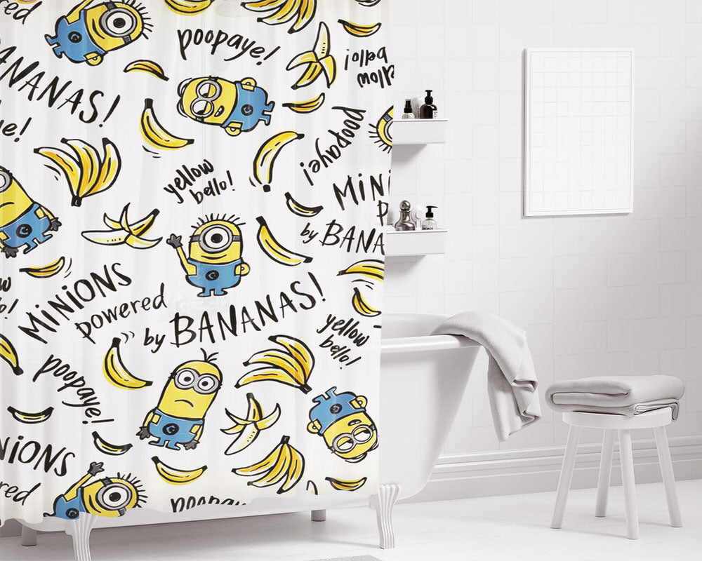 Monions Powered By Bananas Bathroom Shower Curtain Fabric Waterproof | 66 X 72 Inch