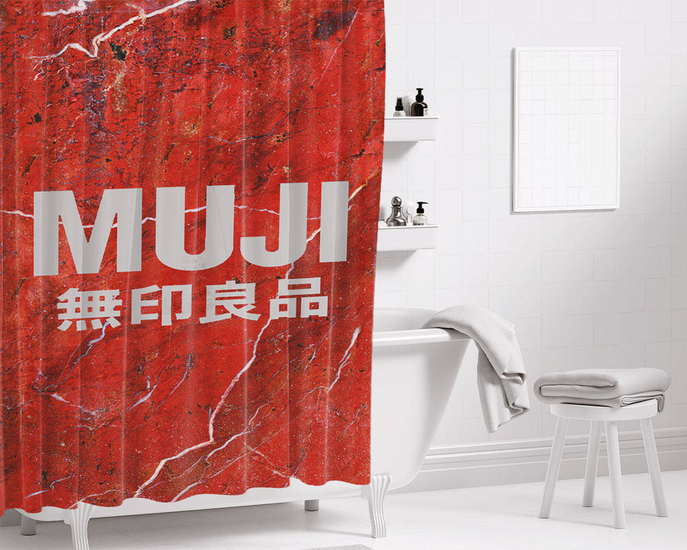 Muji Marbel Red Bathroom Shower Curtain Fabric Waterproof | 66 X 72 Inch