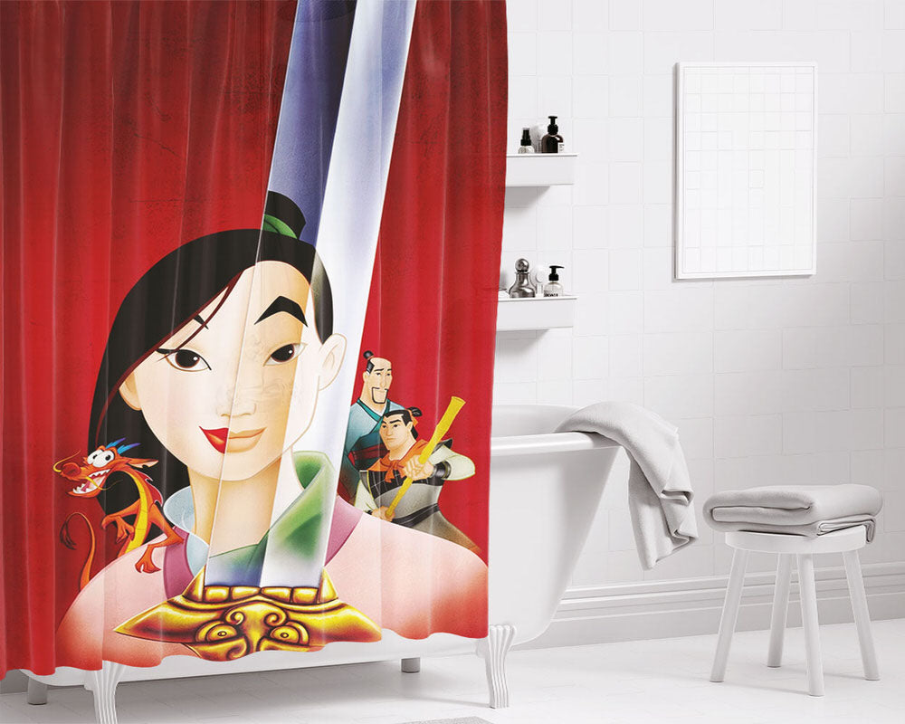 Mulan Movie Poster 1998 Animated Movie Bathroom Shower Curtain Fabric Waterproof | 66 X 72 Inch
