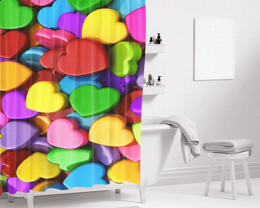Multi Colored Hearts Bathroom Shower Curtain Fabric Waterproof | 66 X 72 Inch