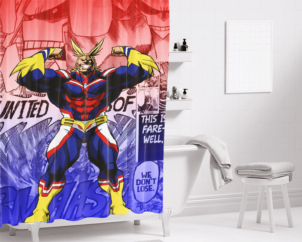 My Hero All Might Comic Character Bathroom Shower Curtain Fabric Waterproof | 66 X 72 Inch