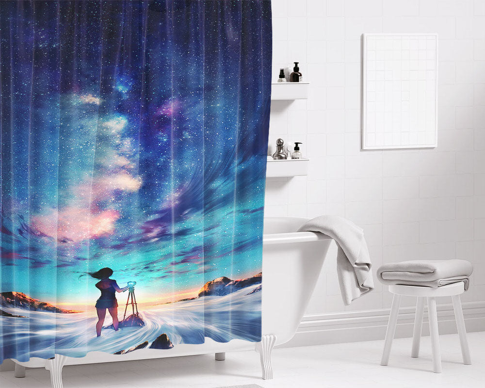 Night Sky Digital Artt Bathroom Shower Curtain Fabric Waterproof | 66 X 72 Inch