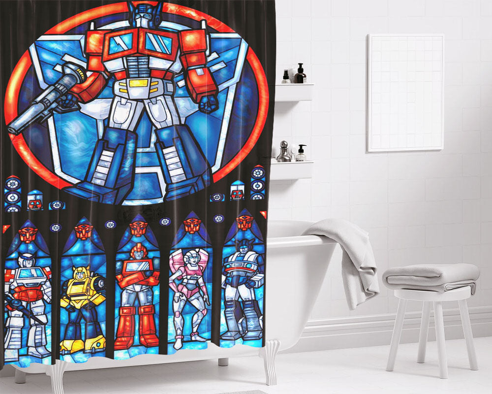 Optimus Prime Stained Glass Bathroom Shower Curtain Fabric Waterproof | 66 X 72 Inch
