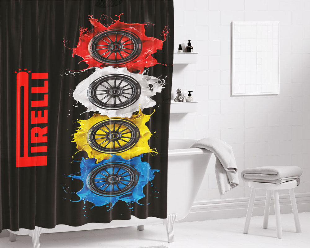 Pirelli Tires Wallpaper Bathroom Shower Curtain Fabric Waterproof | 66 X 72 Inch