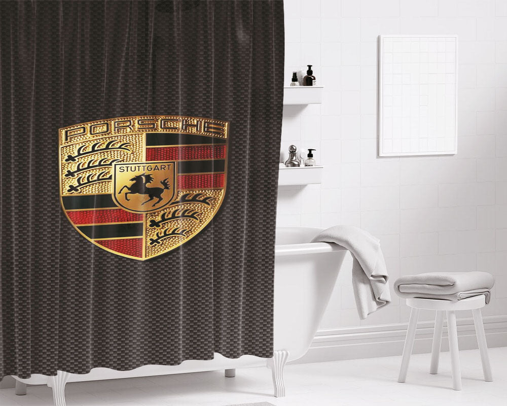 Porsche Car Emblem Art Bathroom Shower Curtain Fabric Waterproof | 66 X 72 Inch