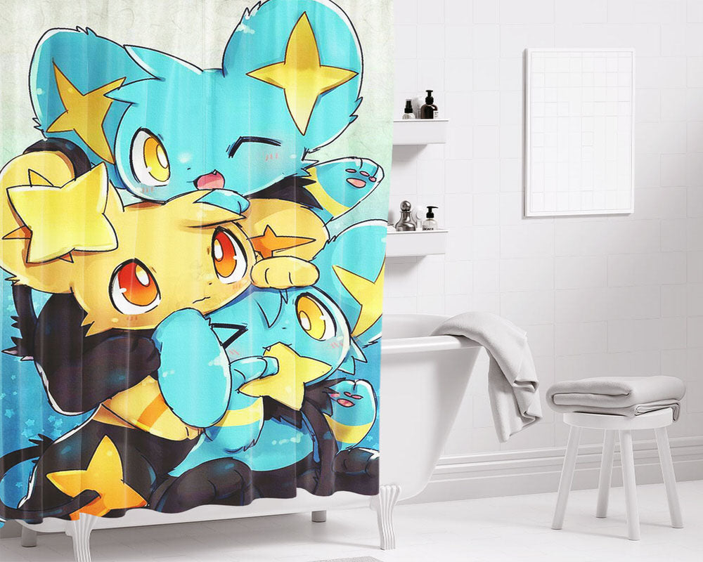 Shiny Shinx And Luxio And Luxray Models Bathroom Shower Curtain Fabric Waterproof | 66 X 72 Inch