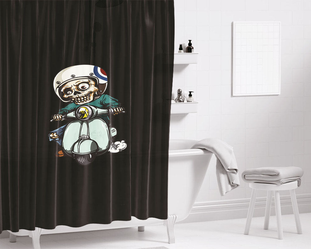 Skull Skater Artwork Bathroom Shower Curtain Fabric Waterproof | 66 X 72 Inch