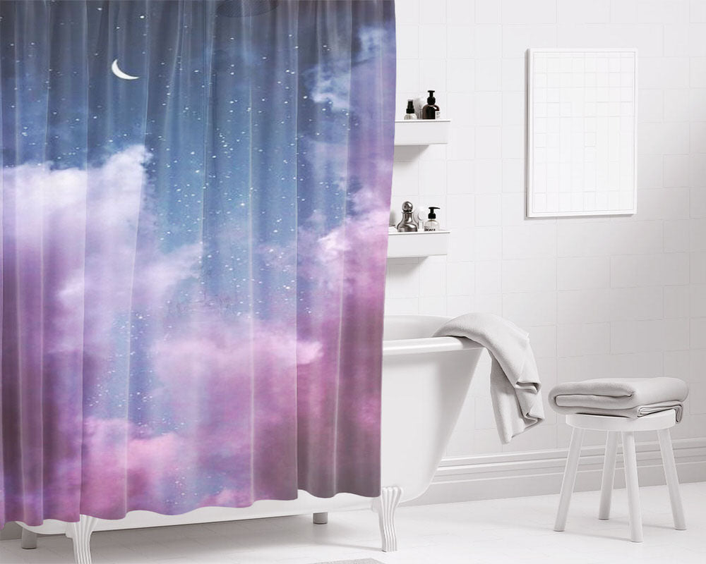 Sky Moon Stars Bathroom Shower Curtain Fabric Waterproof | 66 X 72 Inch