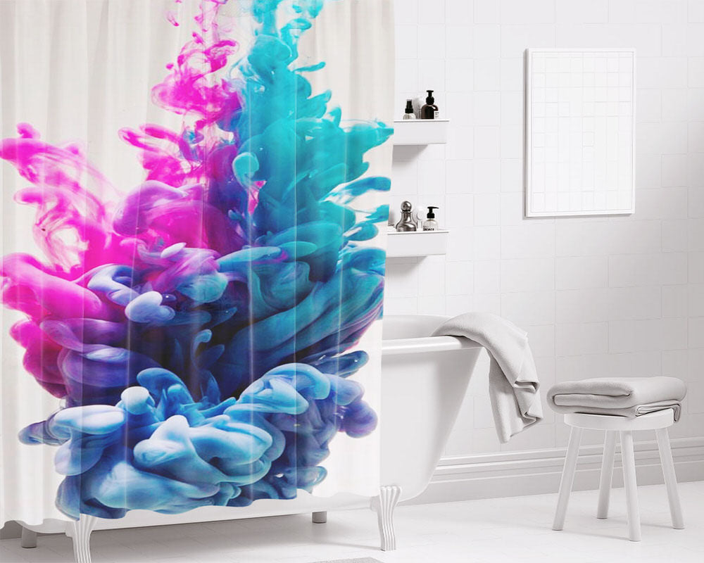 Smoke Pink Blue Bathroom Shower Curtain Fabric Waterproof | 66 X 72 Inch