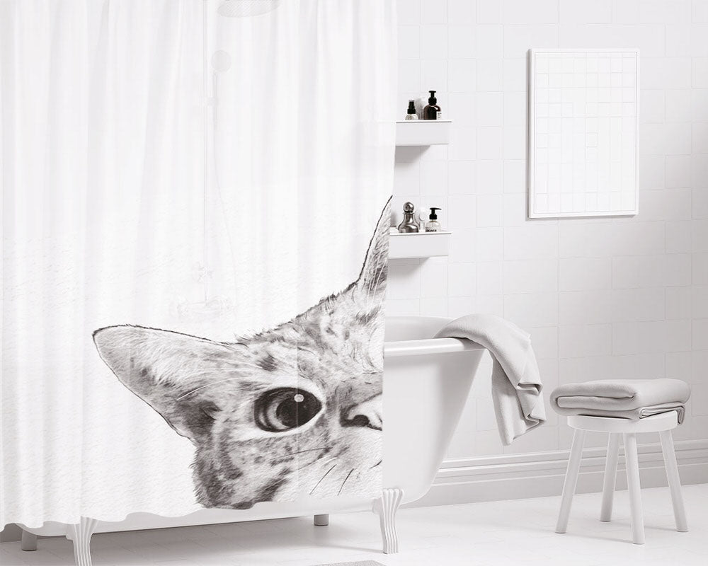 Sneaky Cat Bathroom Shower Curtain Fabric Waterproof | 66 X 72 Inch