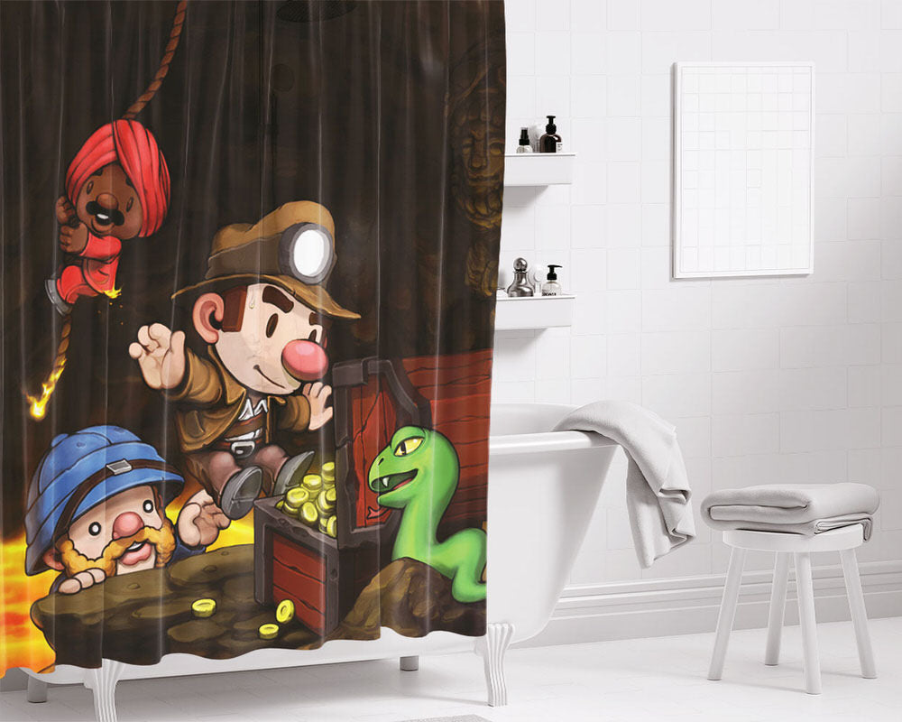 Spelunky Ghostified Treasure Cave Games Bathroom Shower Curtain Fabric Waterproof | 66 X 72 Inch