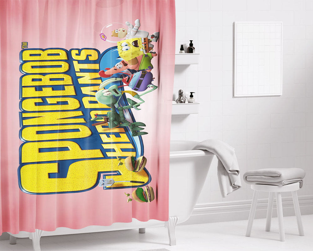 Sponge Bob Burger Chase Poster Bathroom Shower Curtain Fabric Waterproof | 66 X 72 Inch
