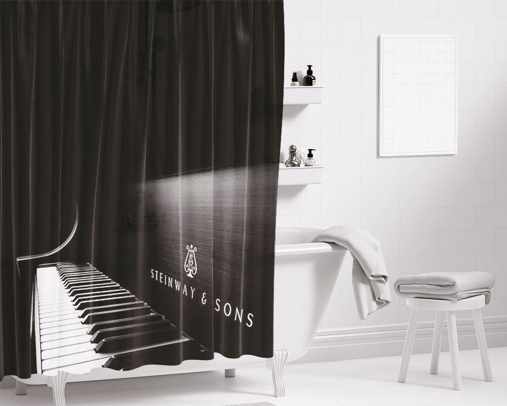 Steinway & Sons Piano Bathroom Shower Curtain Fabric Waterproof | 66 X 72 Inch