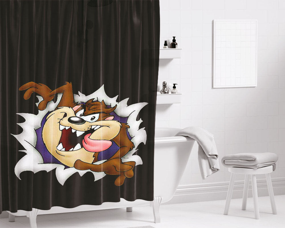 Taz-Mania Wall Canvas Bathroom Shower Curtain Fabric Waterproof | 66 X 72 Inch
