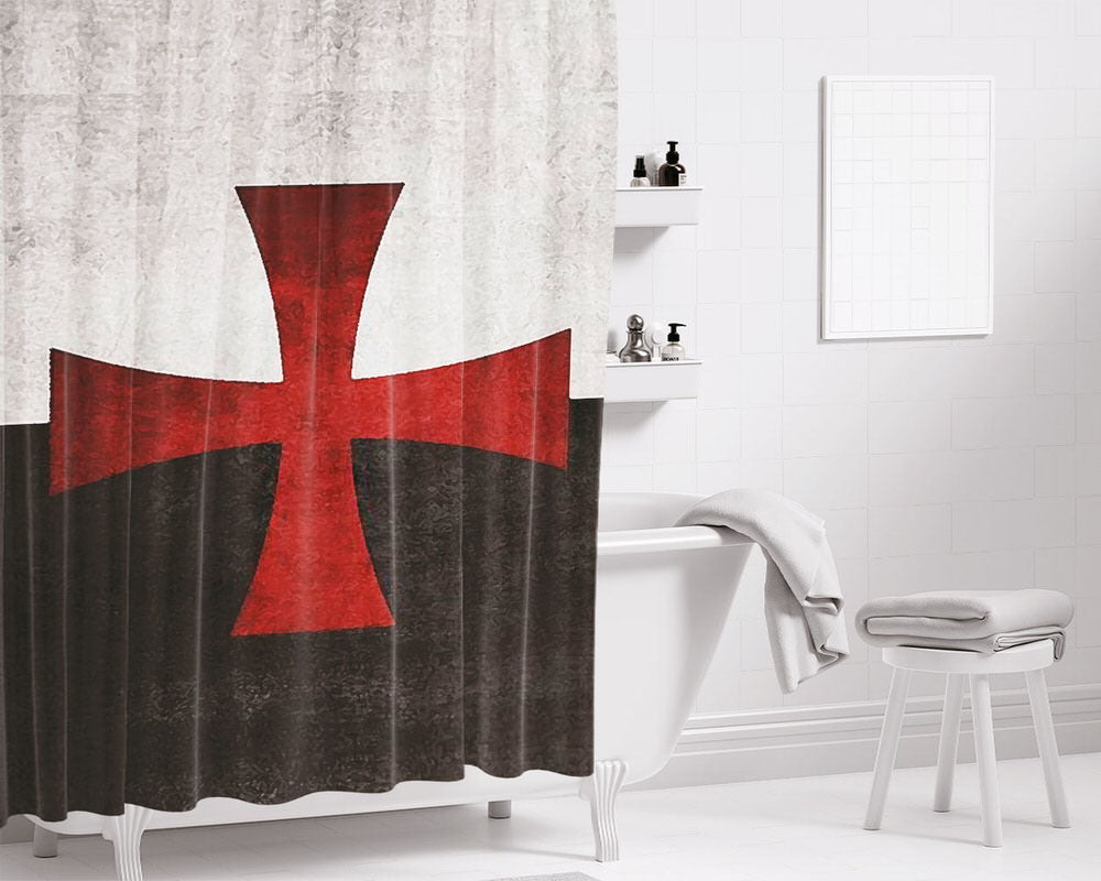 Templar Knight Flag Logo Bathroom Shower Curtain Fabric Waterproof | 66 X 72 Inch
