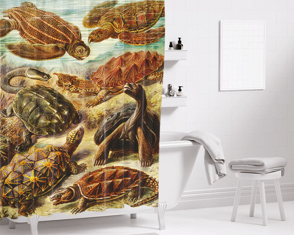 Turtle Art Bathroom Shower Curtain Fabric Waterproof | 66 X 72 Inch