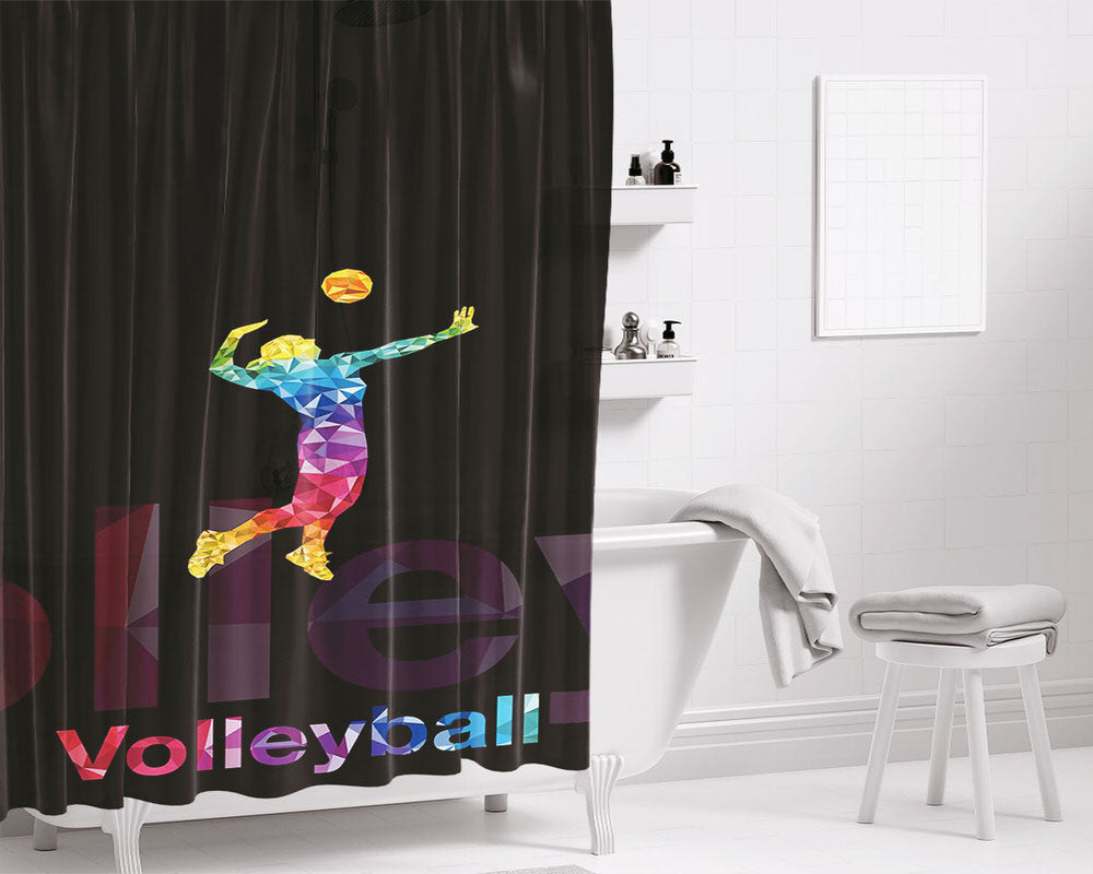 Volleyball Jumping Smash Mozaik Bathroom Shower Curtain Fabric Waterproof | 66 X 72 Inch
