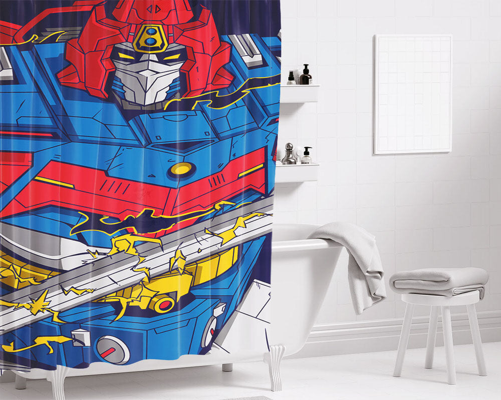 Voltes V Robot Art Bathroom Shower Curtain Fabric Waterproof | 66 X 72 Inch
