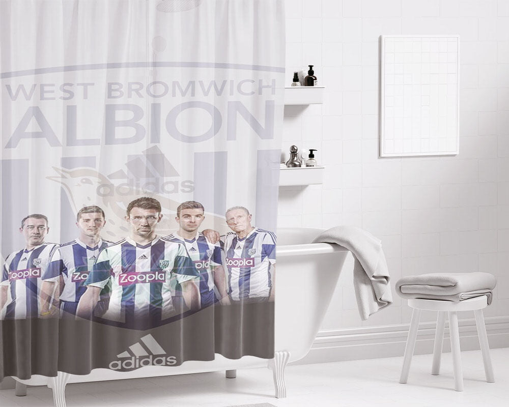 West Bromwich Albion Logo Player Bathroom Shower Curtain Fabric Waterproof | 66 X 72 Inch