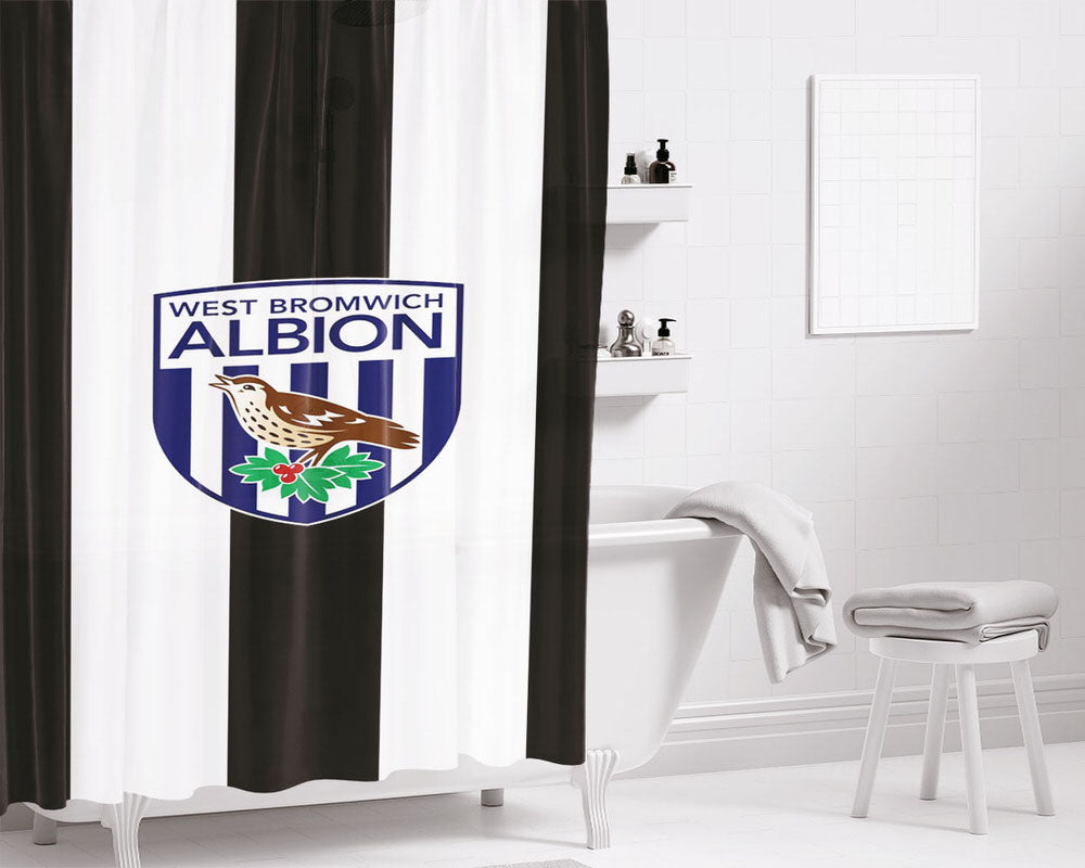 West Bromwich Albion Stripe Logo Bathroom Shower Curtain Fabric Waterproof | 66 X 72 Inch