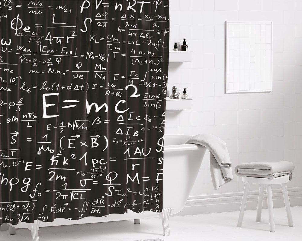 White Background Mathematical Formula Bathroom Shower Curtain Fabric Waterproof | 66 X 72 Inch