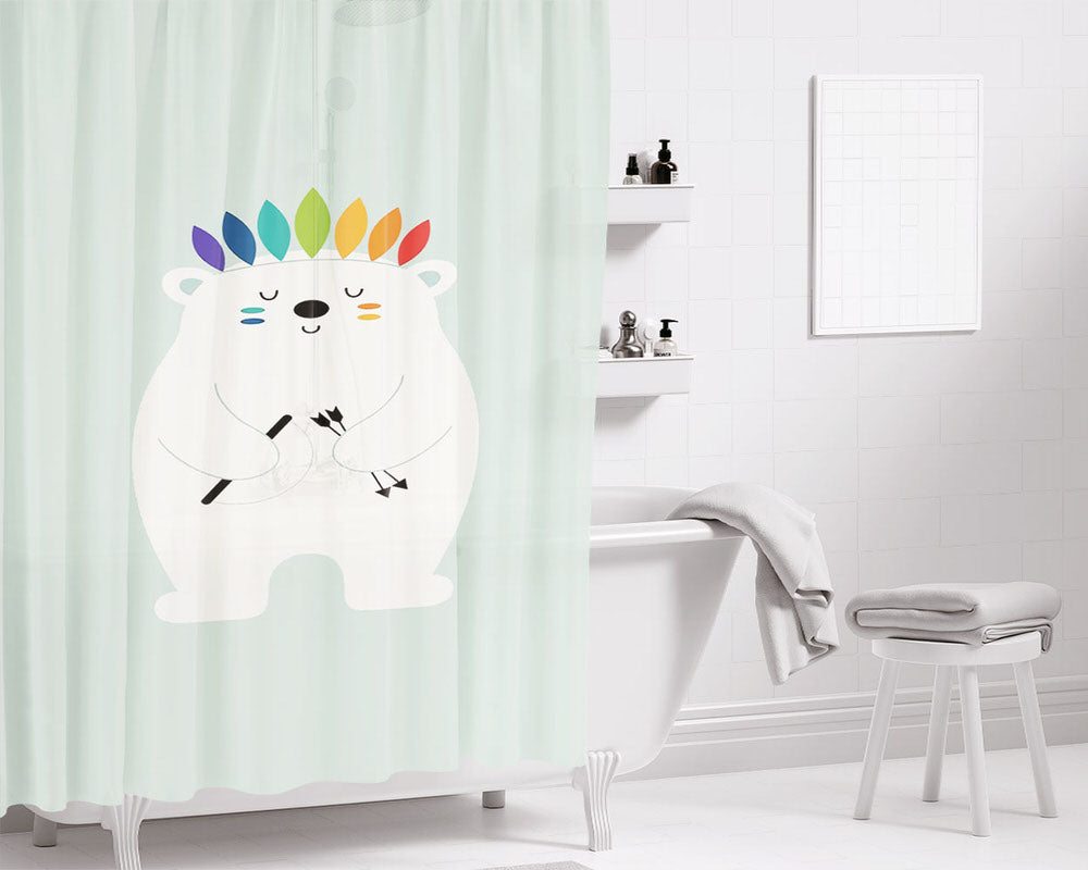 White Bear Minimalist Color Bathroom Shower Curtain Fabric Waterproof | 66 X 72 Inch