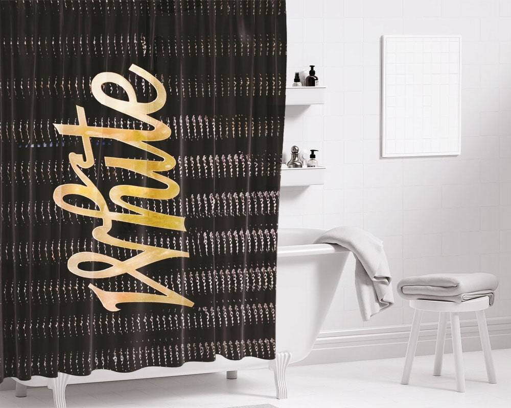 White Chromeography Bathroom Shower Curtain Fabric Waterproof | 66 X 72 Inch