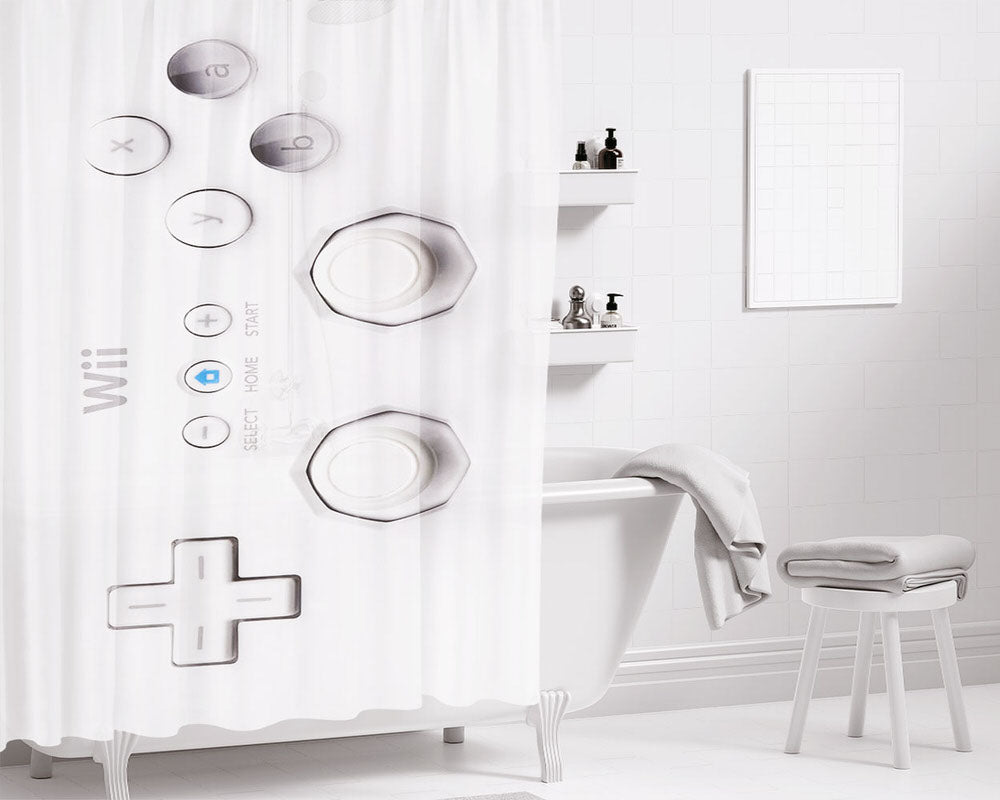 Wii White Controller Bathroom Shower Curtain Fabric Waterproof | 66 X 72 Inch