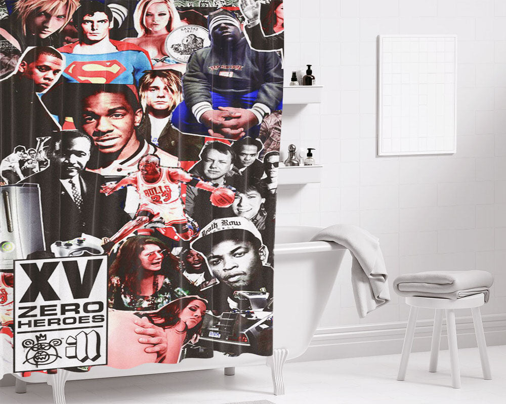 Xv Zero Heroes Collage Bathroom Shower Curtain Fabric Waterproof | 66 X 72 Inch