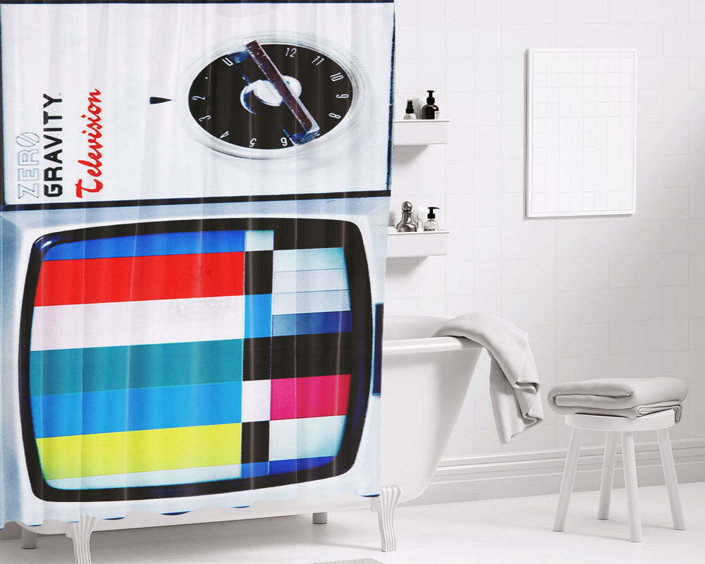 Zero Gravity Television Bathroom Shower Curtain Fabric Waterproof | 66 X 72 Inch
