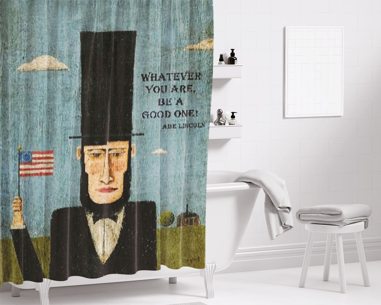 Abe Lincoln Bathroom Shower Curtain Fabric Waterproof | 66 X 72 Inch