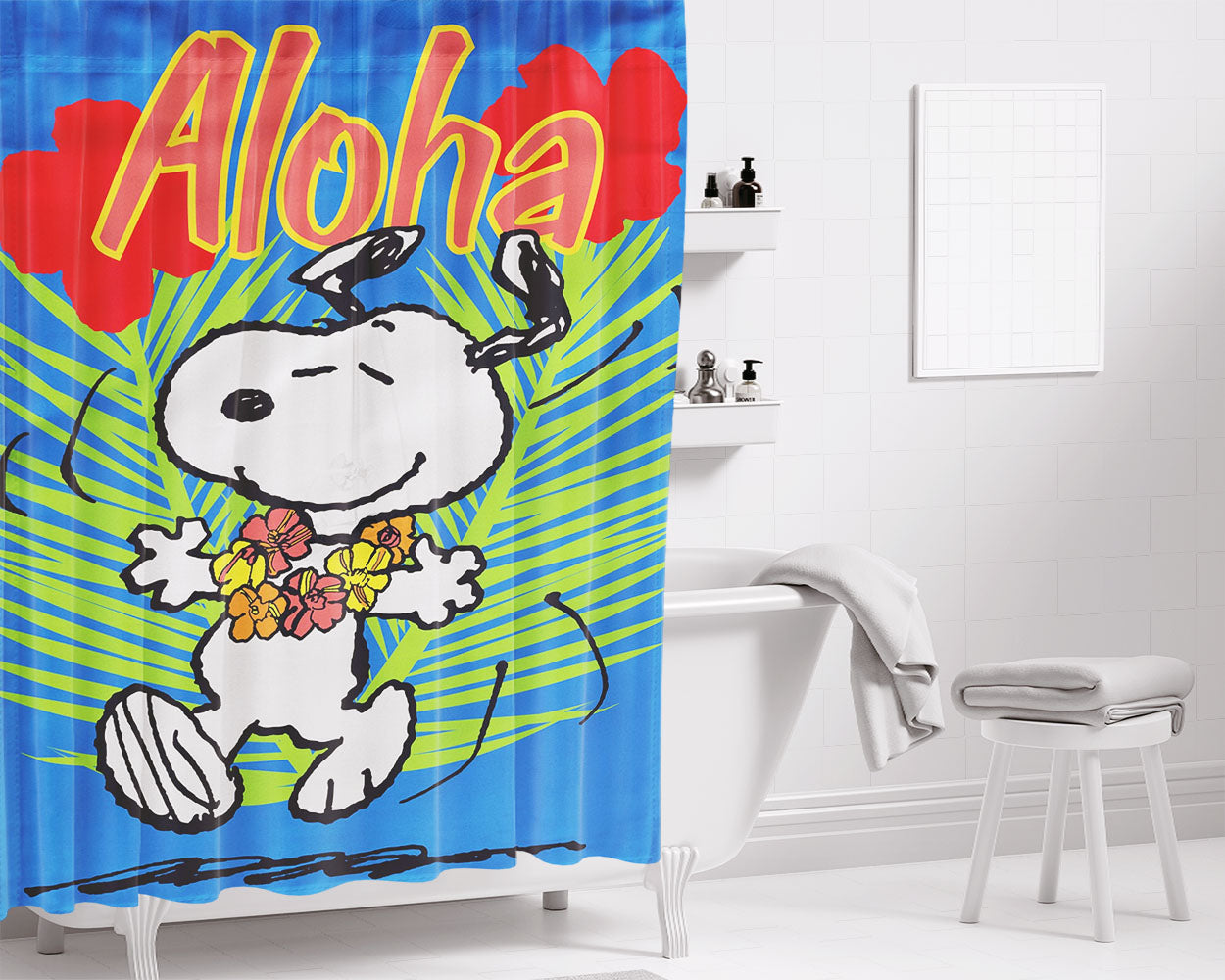 Aloha Snoopy Summer Bathroom Shower Curtain Fabric Waterproof | 66 X 72 Inch