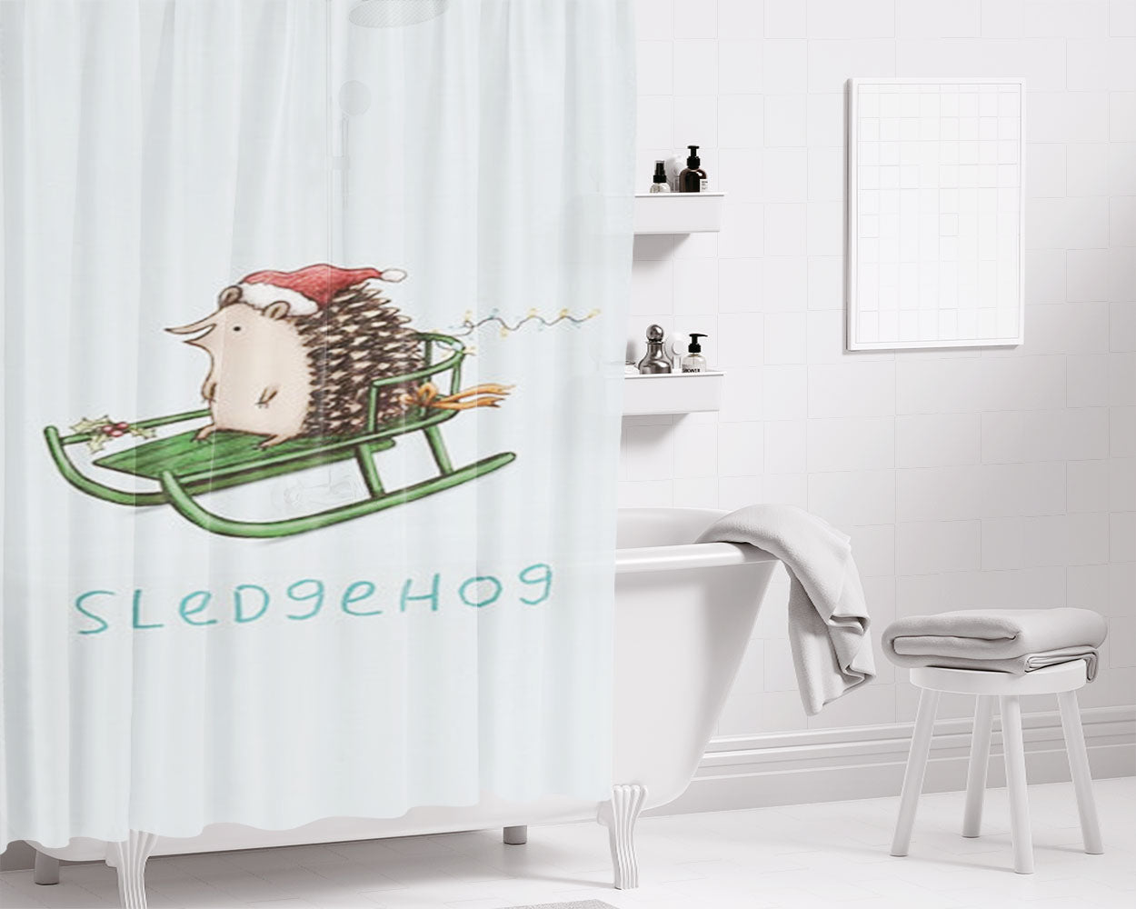 Christmas Jumper Pattern Gingerbread Man Bathroom Shower Curtain Fabric Waterproof | 66 X 72 Inch