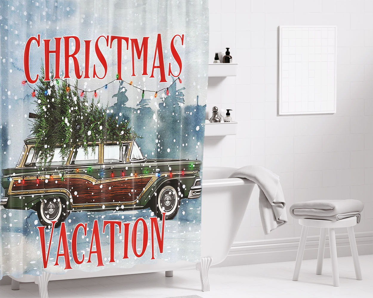 Christmas Vacation Bathroom Shower Curtain Fabric Waterproof | 66 X 72 Inch
