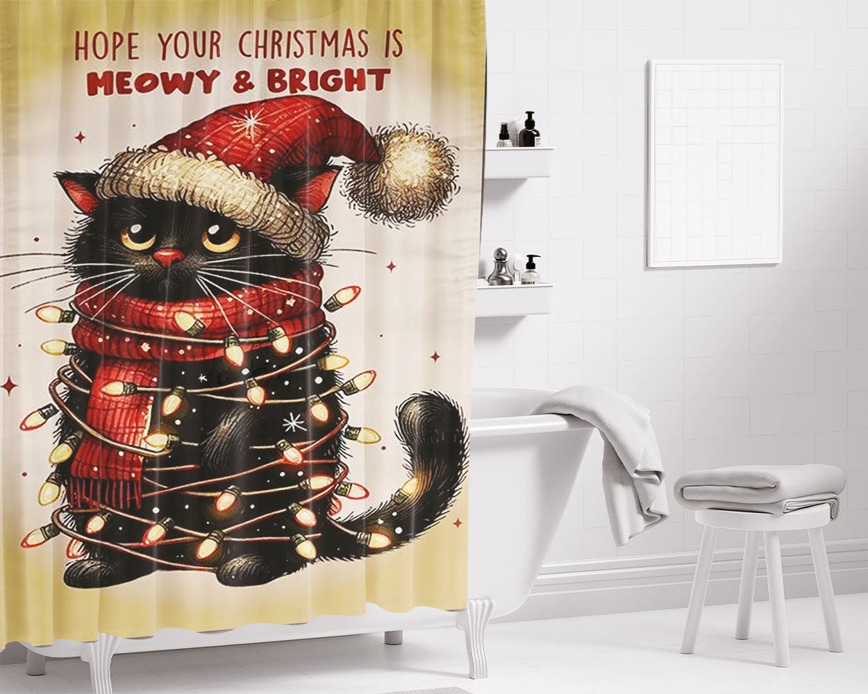 Christmas Bathroom Shower Curtain Fabric Waterproof | 66 X 72 Inch