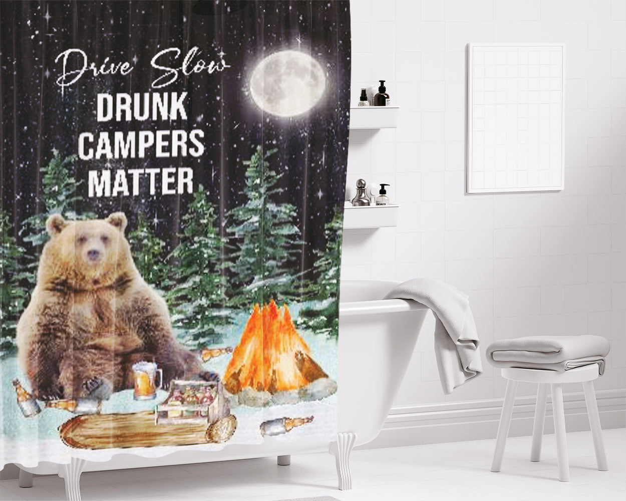 Drunk Campers Matter Bathroom Shower Curtain Fabric Waterproof | 66 X 72 Inch