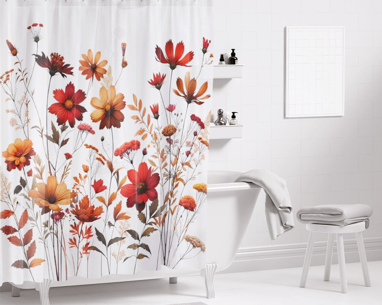 Fall Bathroom Shower Curtain Fabric Waterproof | 66 X 72 Inch