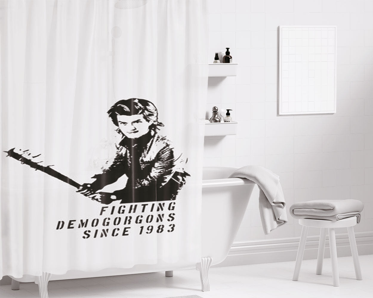 Fighting Demogorgons Since 1983 Bathroom Shower Curtain Fabric Waterproof | 66 X 72 Inch