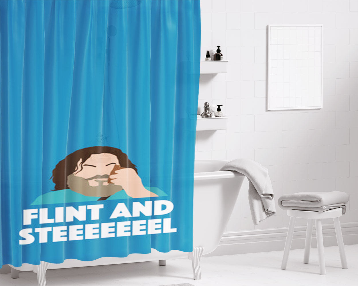 Flint And Steel Bathroom Shower Curtain Fabric Waterproof | 66 X 72 Inch