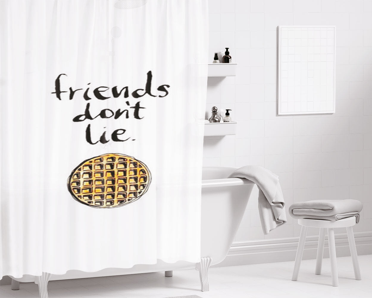 Friends Don'T Lie Waffle Bathroom Shower Curtain Fabric Waterproof | 66 X 72 Inch