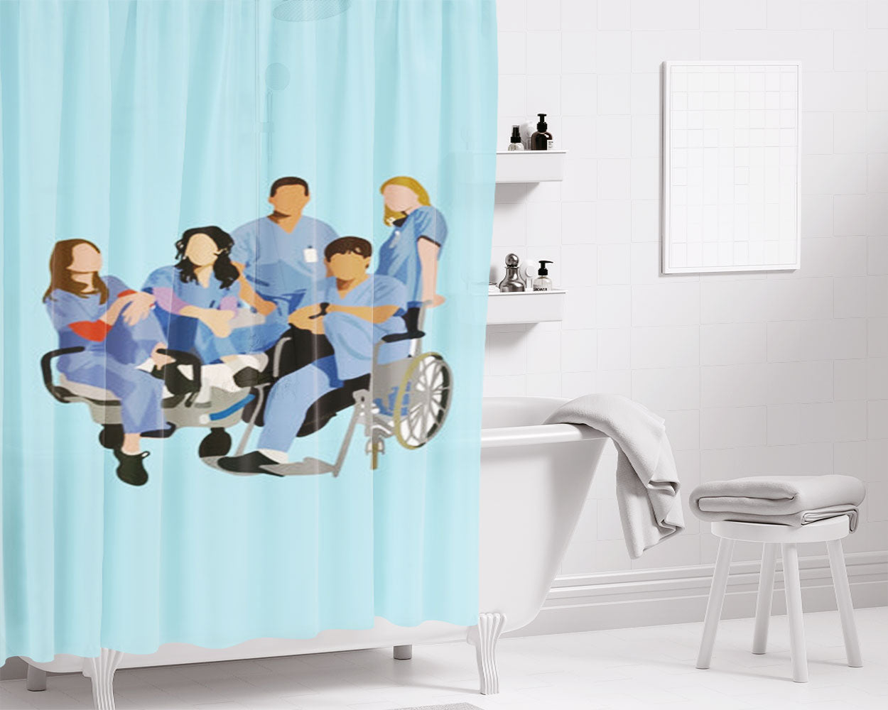 Greys Cast Bathroom Shower Curtain Fabric Waterproof | 66 X 72 Inch