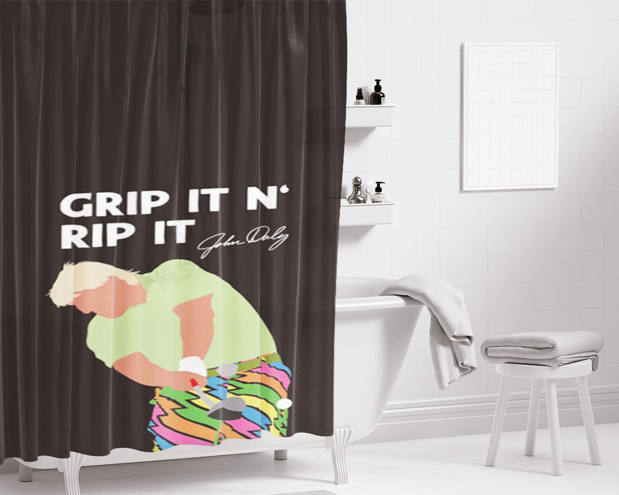 Grip It N Rip It Bathroom Shower Curtain Fabric Waterproof | 66 X 72 Inch