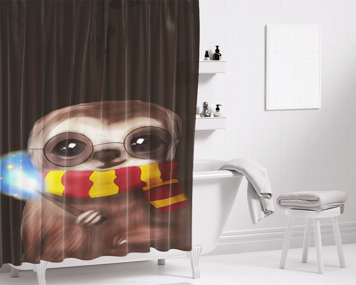 Harry Sloth Bathroom Shower Curtain Fabric Waterproof | 66 X 72 Inch