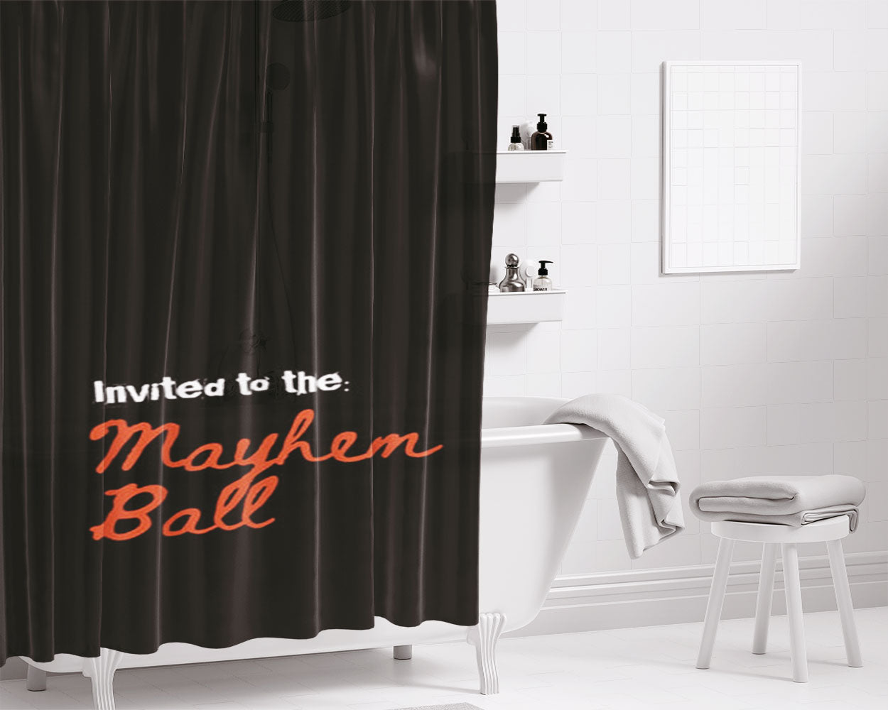 Invited To The Mayhem Ball Bathroom Shower Curtain Fabric Waterproof | 66 X 72 Inch