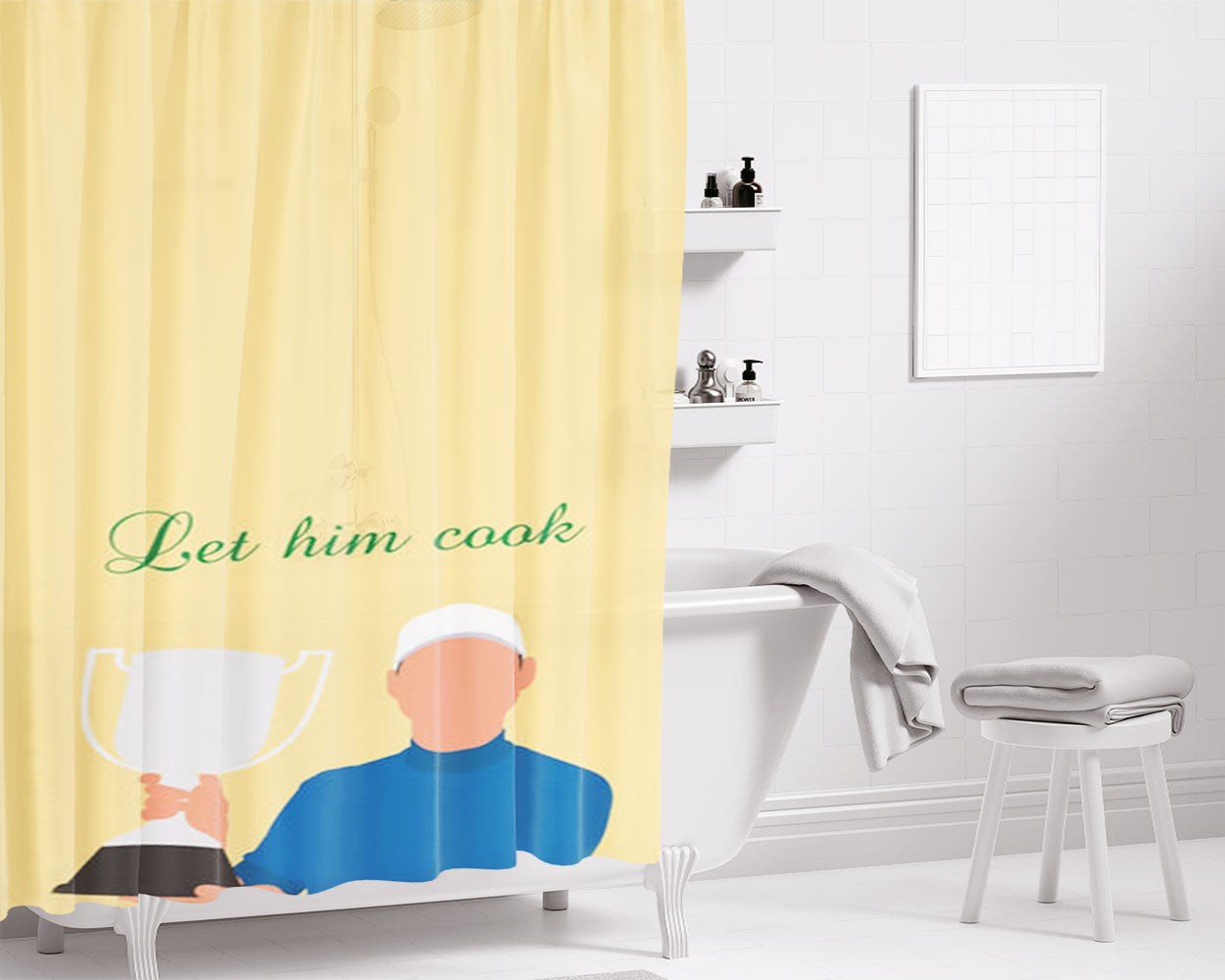 Let Him Cook Bathroom Shower Curtain Fabric Waterproof | 66 X 72 Inch