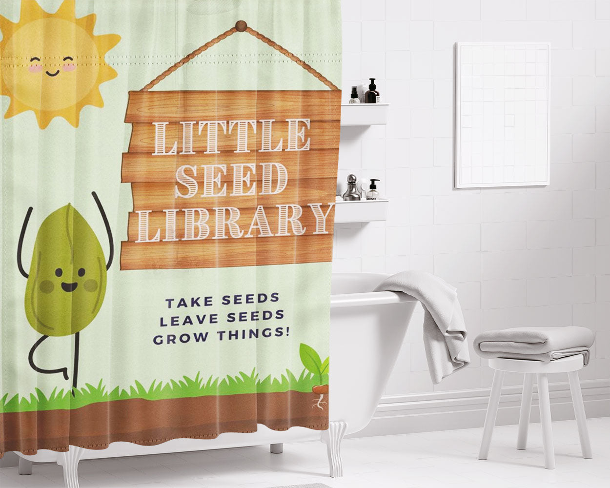 Little Free Seed Library Bathroom Shower Curtain Fabric Waterproof | 66 X 72 Inch