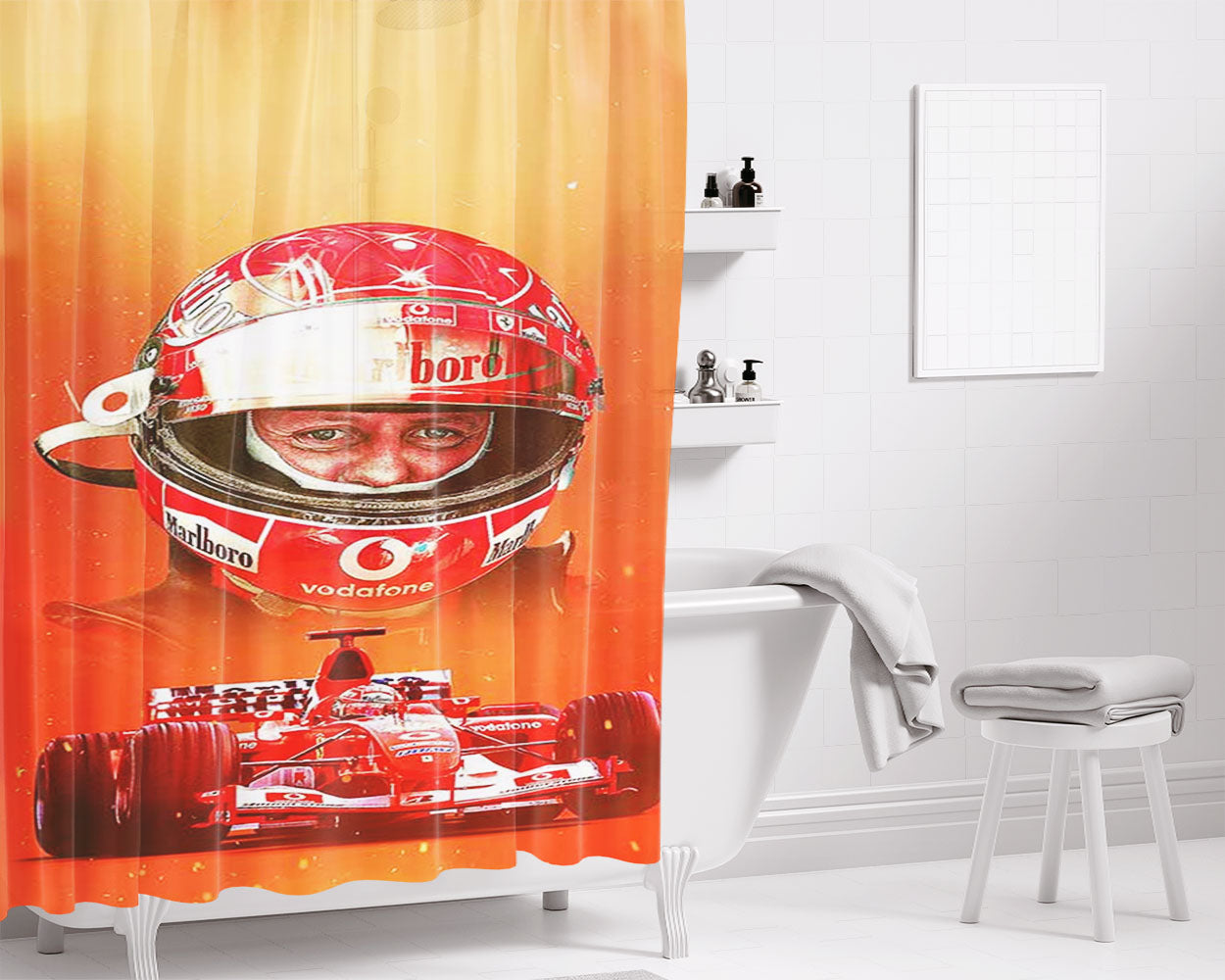 Michael Schumacher Formula One Bathroom Shower Curtain Fabric Waterproof | 66 X 72 Inch