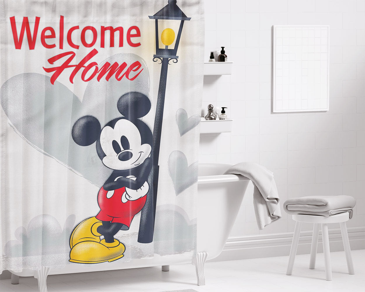 Mickey Mouse Welcome Bathroom Shower Curtain Fabric Waterproof | 66 X 72 Inch